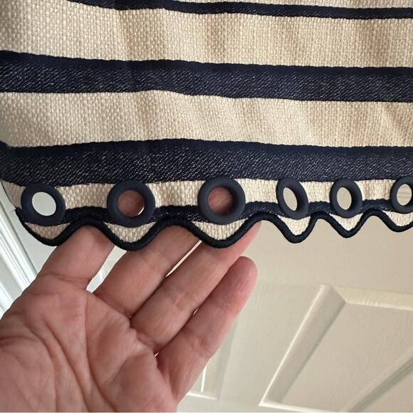 J. Crew Shift Dress E8993 Blue  Striped Scalloped Hem Grommets Size 2 - Picture 13 of 16